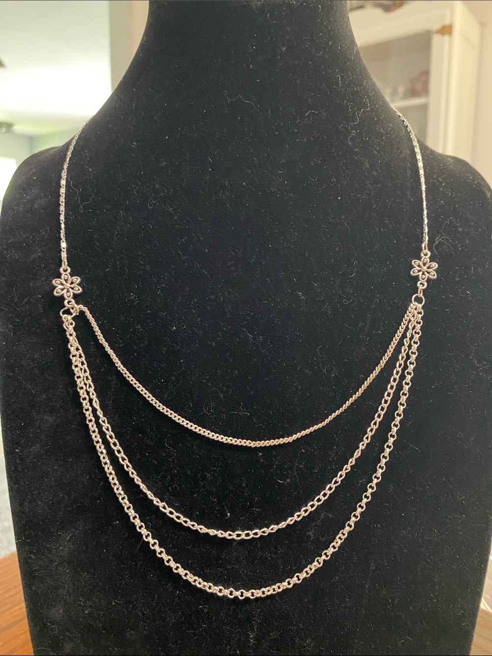Layered Silver-Tone Floral Accent Necklace